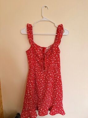 Red Floral Ruffle Strap Sundress